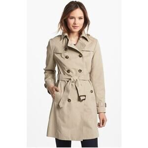 NWT Mango Trench Coat Epaulettes 100% Cotton Double-breasted Tan Size Small